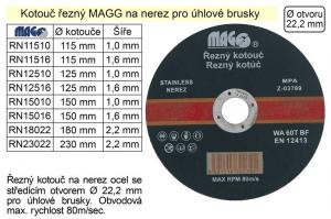 Kotouč řezný na nerez 115x1,6mm MAGG