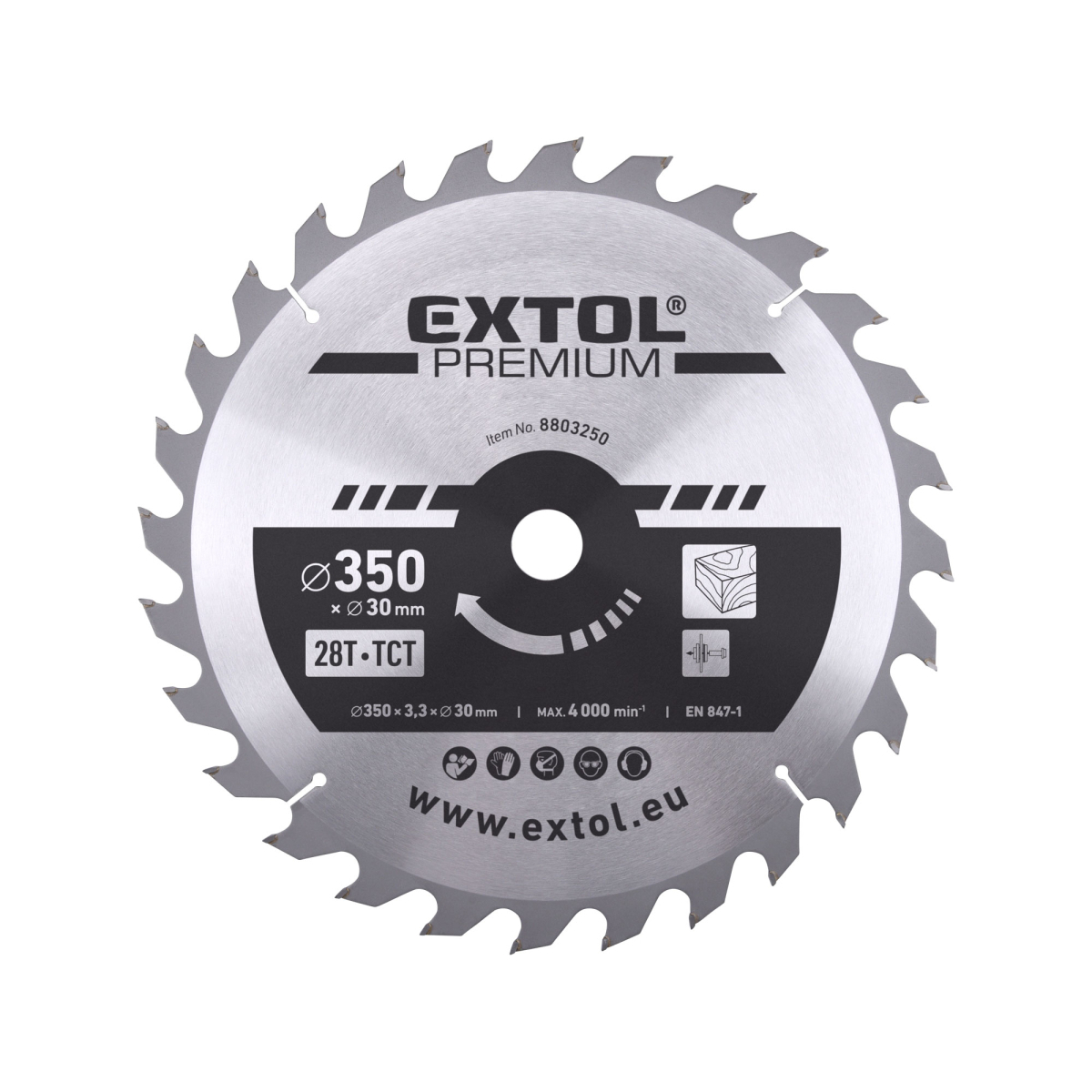 EXTOL PREMIUM Kotouč pilový s SK plátky 350x2,5x30mm, 28T 8803250