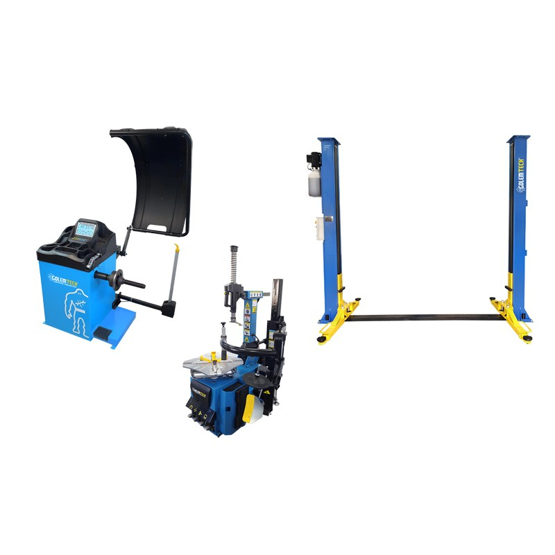 Golemtech SET 2 MAXI - Automatická zouvačka TC03, vyvažovačka TW-02 3D a dvousloupový zvedák 4000kg MAXI se2m