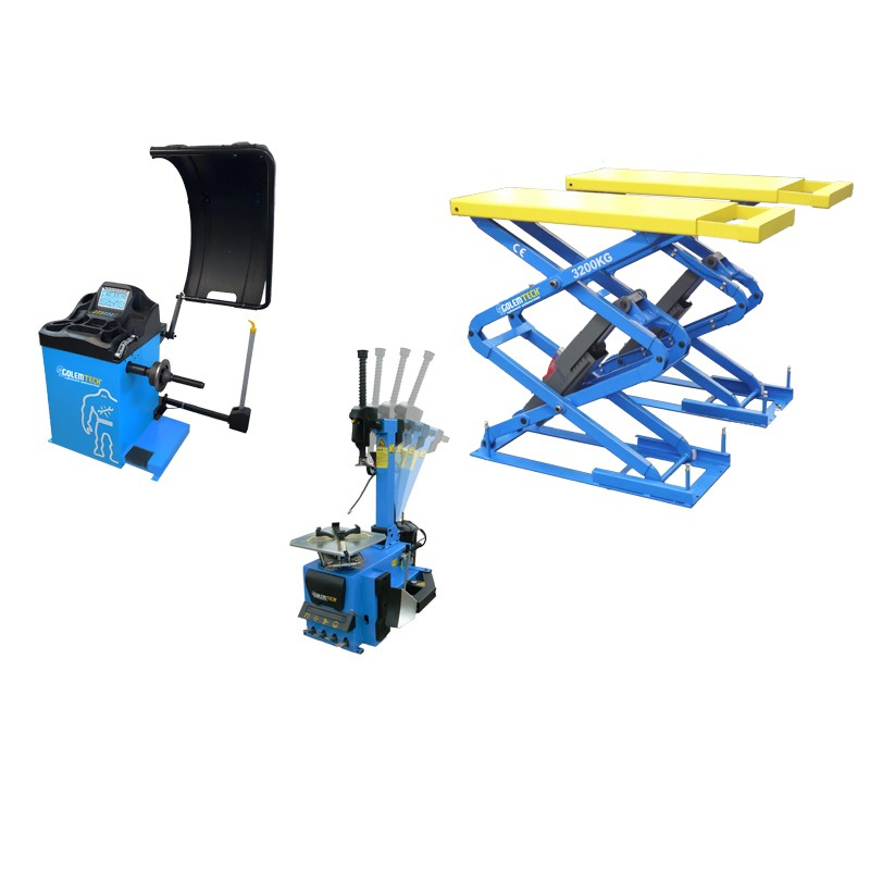 Golemtech SET 3 PROFI - Automatická zouvačka TC02, vyvažovačka TW02 3D a nůžkový zvedák do podlahy se3p