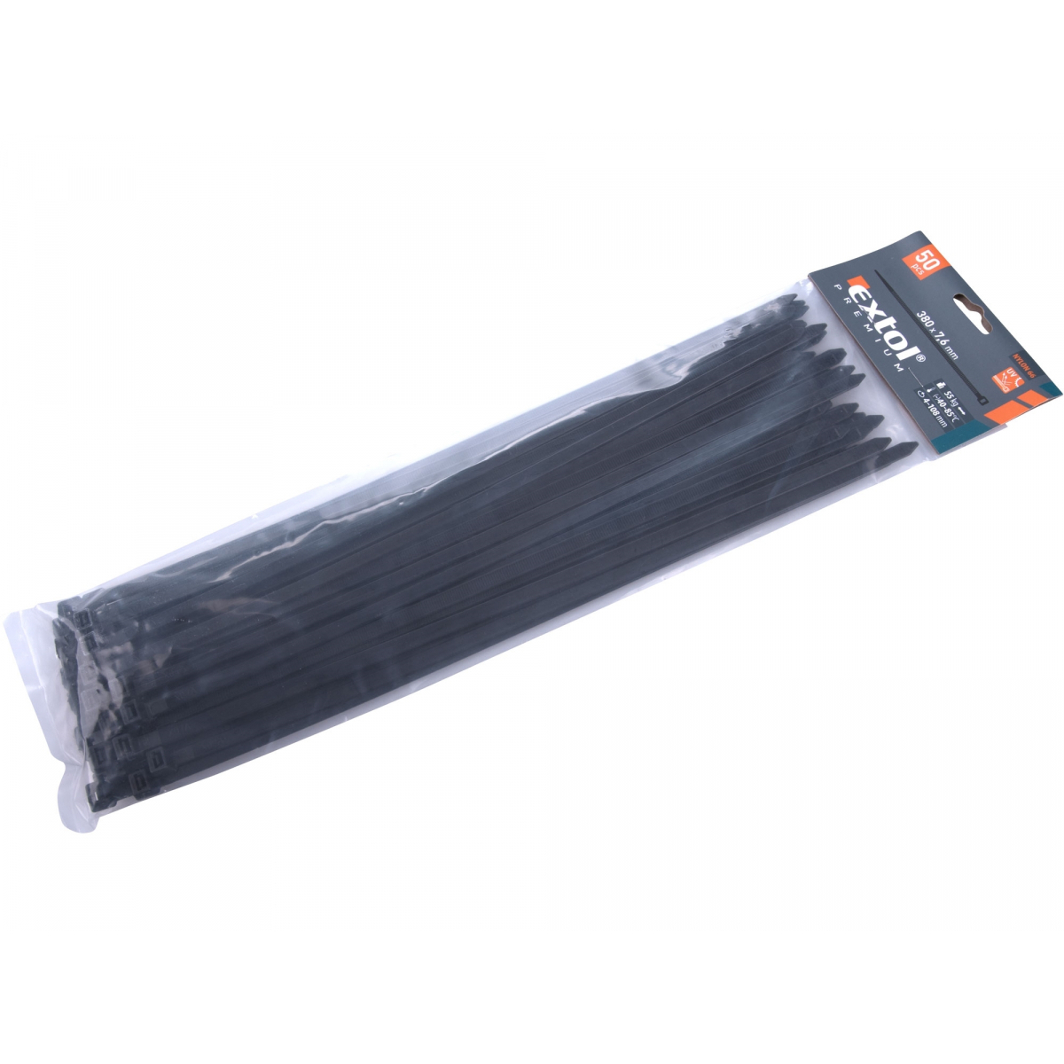 EXTOL PREMIUM Stahovací pásky černé, 380x7,6mm - 50 ks