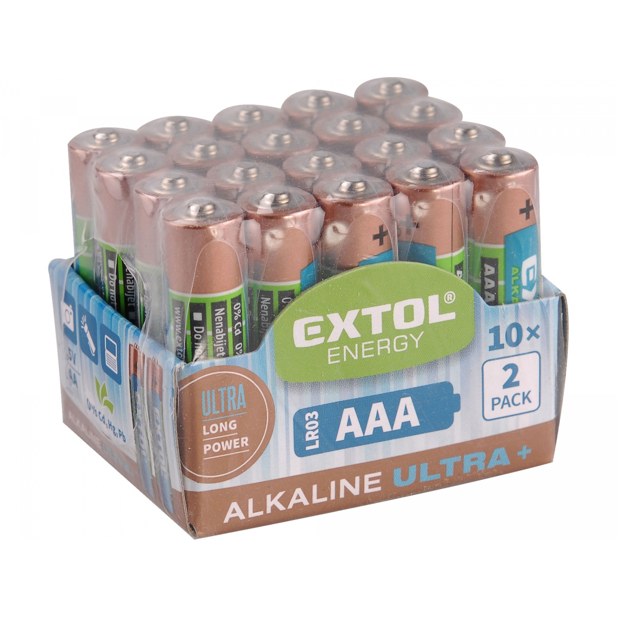 EXTOL LIGHT Baterie alkalické ULTRA +, 1,5V AA (LR6) - 20 ks