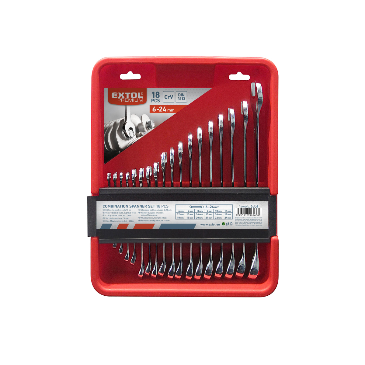 EXTOL PREMIUM Klíče očkoploché, sada 18ks, CrV 6351
