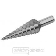 Vrták stupňovitý, ∅ 4-12mm, stupňování po 1mm, 9 otvorů, stopka O 6mm, délka 65mm, HSS Vrták stupňovitý, ∅ 4-12mm, stupňování po 1mm, 9 otvorů, stopka O 6mm, délka 65mm, HSS gallery main image