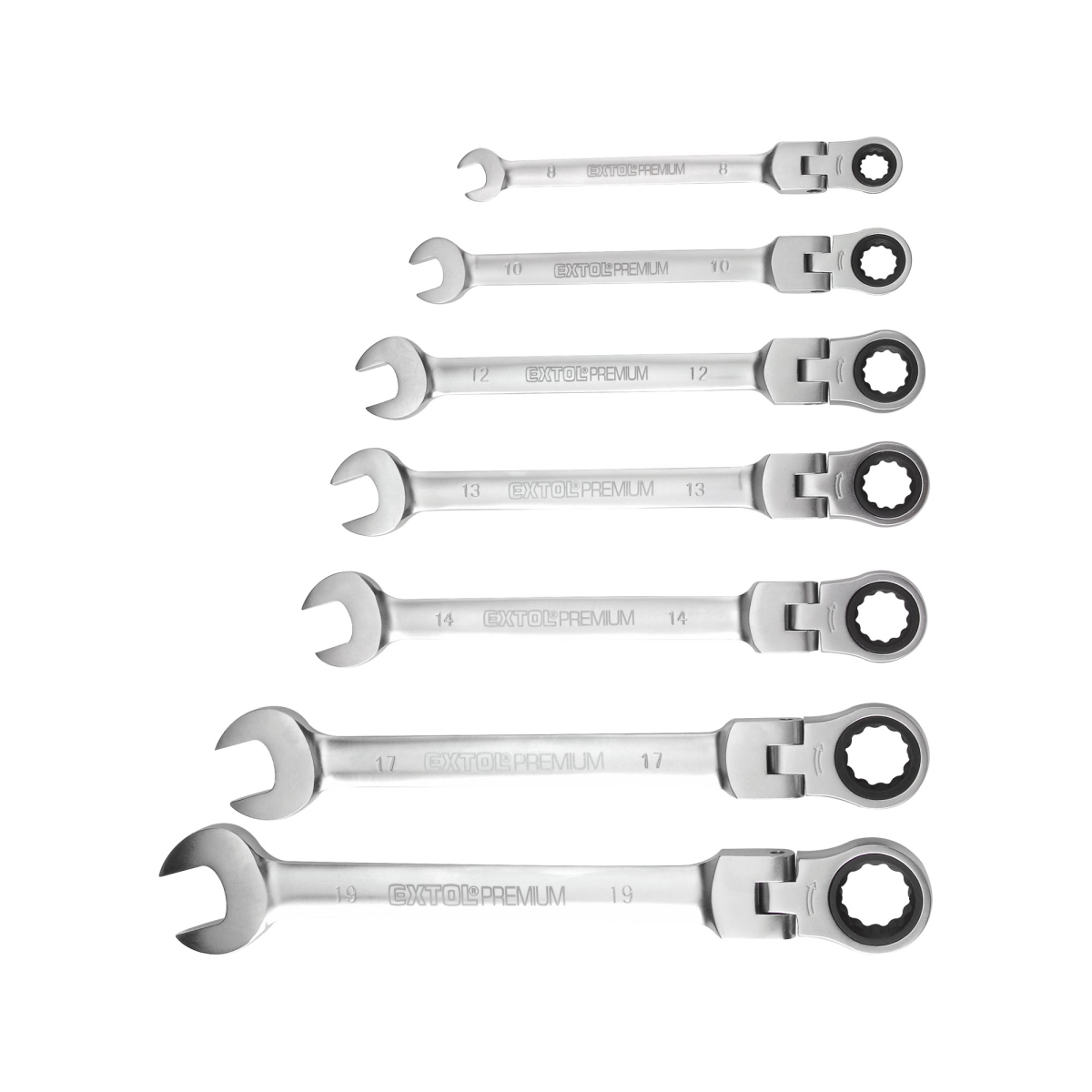 EXTOL PREMIUM Klíče ráčnové očkoploché s kloubem, sada 7ks, CrV 8816105