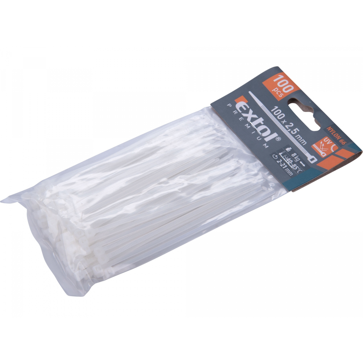 EXTOL PREMIUM Stahovací pásky bílé, 100x2,5mm - 100 ks