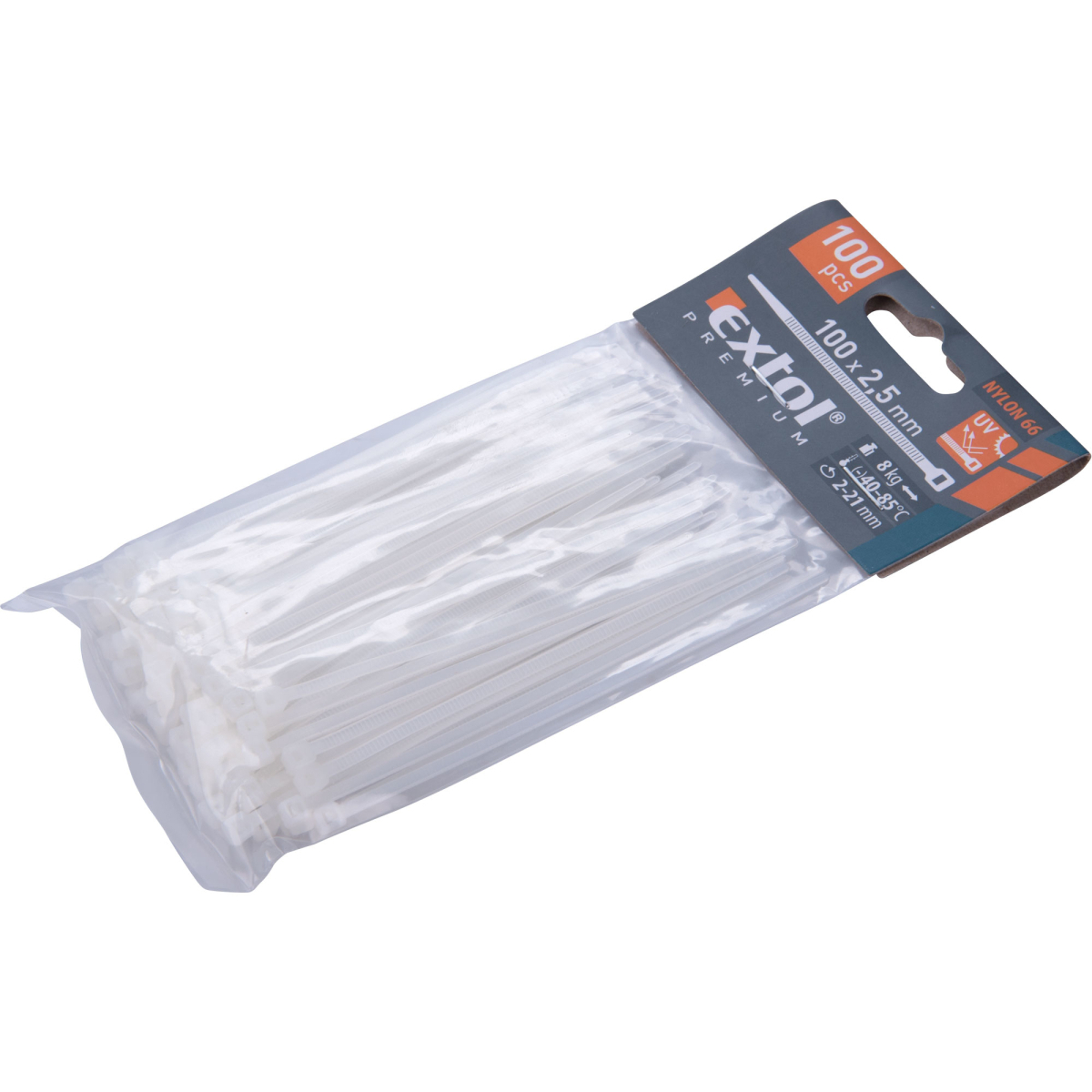 Levně Stahovací pásky bílé, 100x2,5mm - 100 ks 8856102