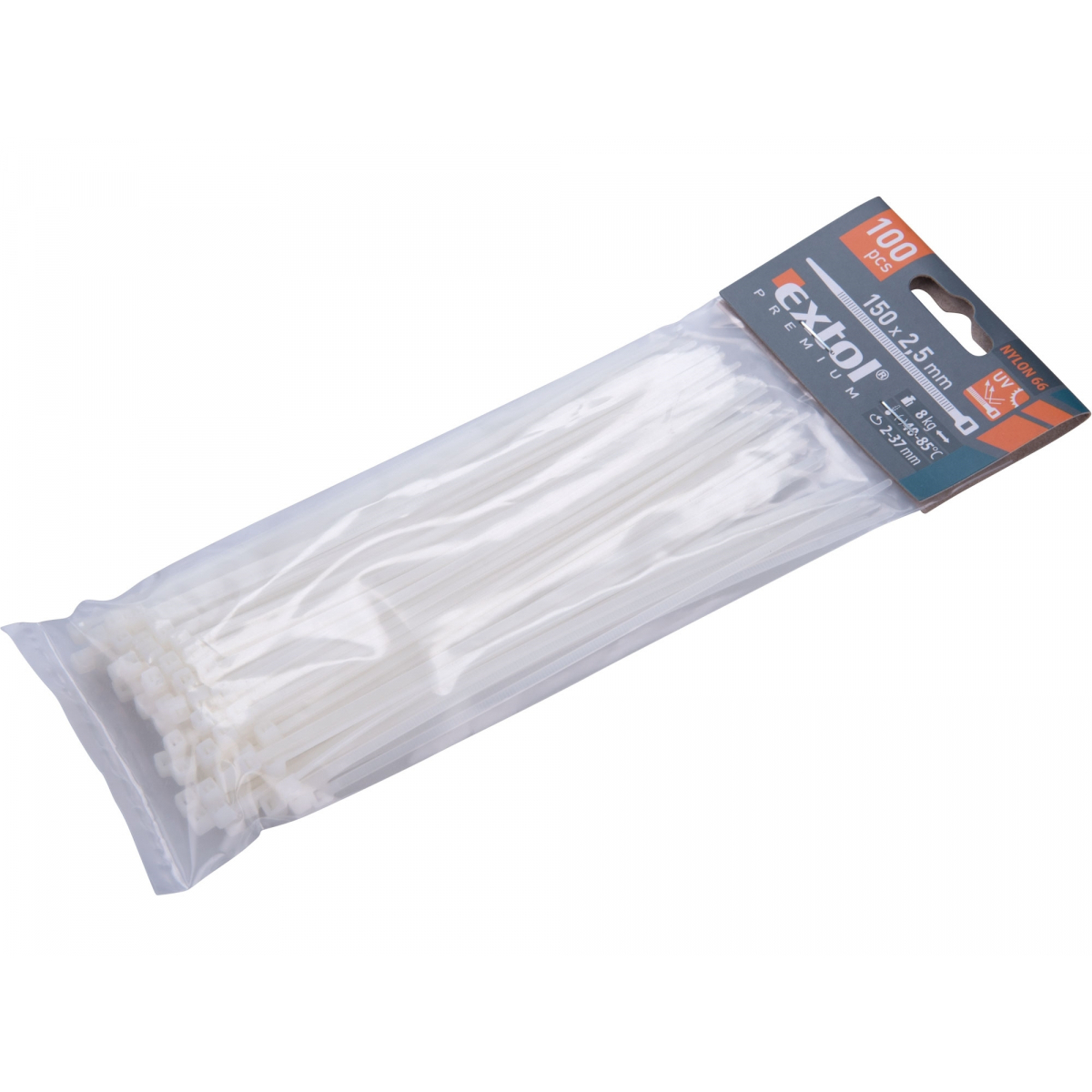EXTOL PREMIUM Stahovací pásky bílé, 150x2,5mm - 100 ks