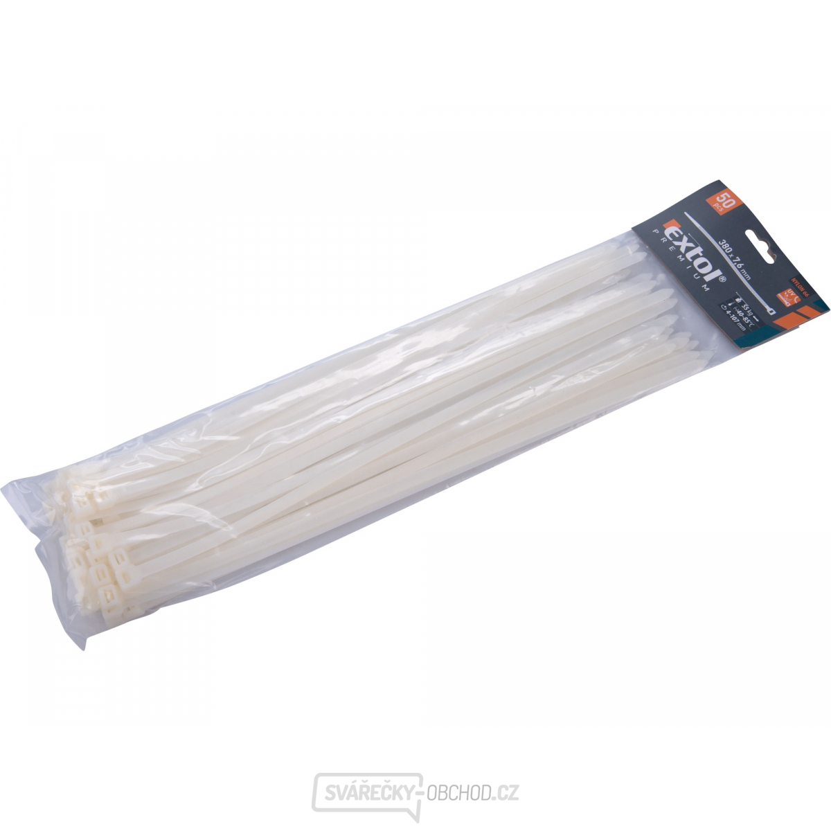 Stahovací pásky bílé, 380x7,6mm - 50 ks