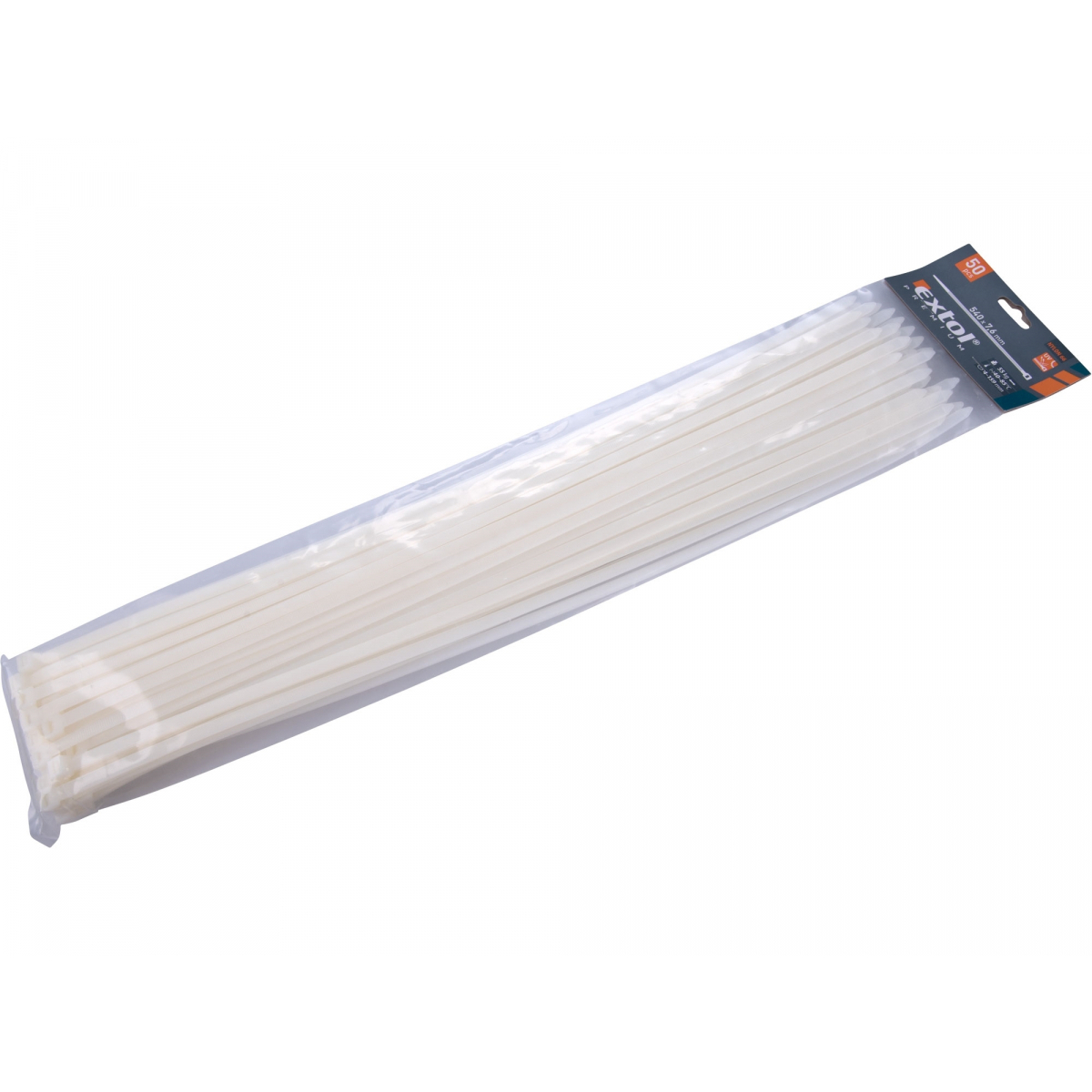 EXTOL PREMIUM Stahovací pásky bílé, 540x7,6mm - 50 ks