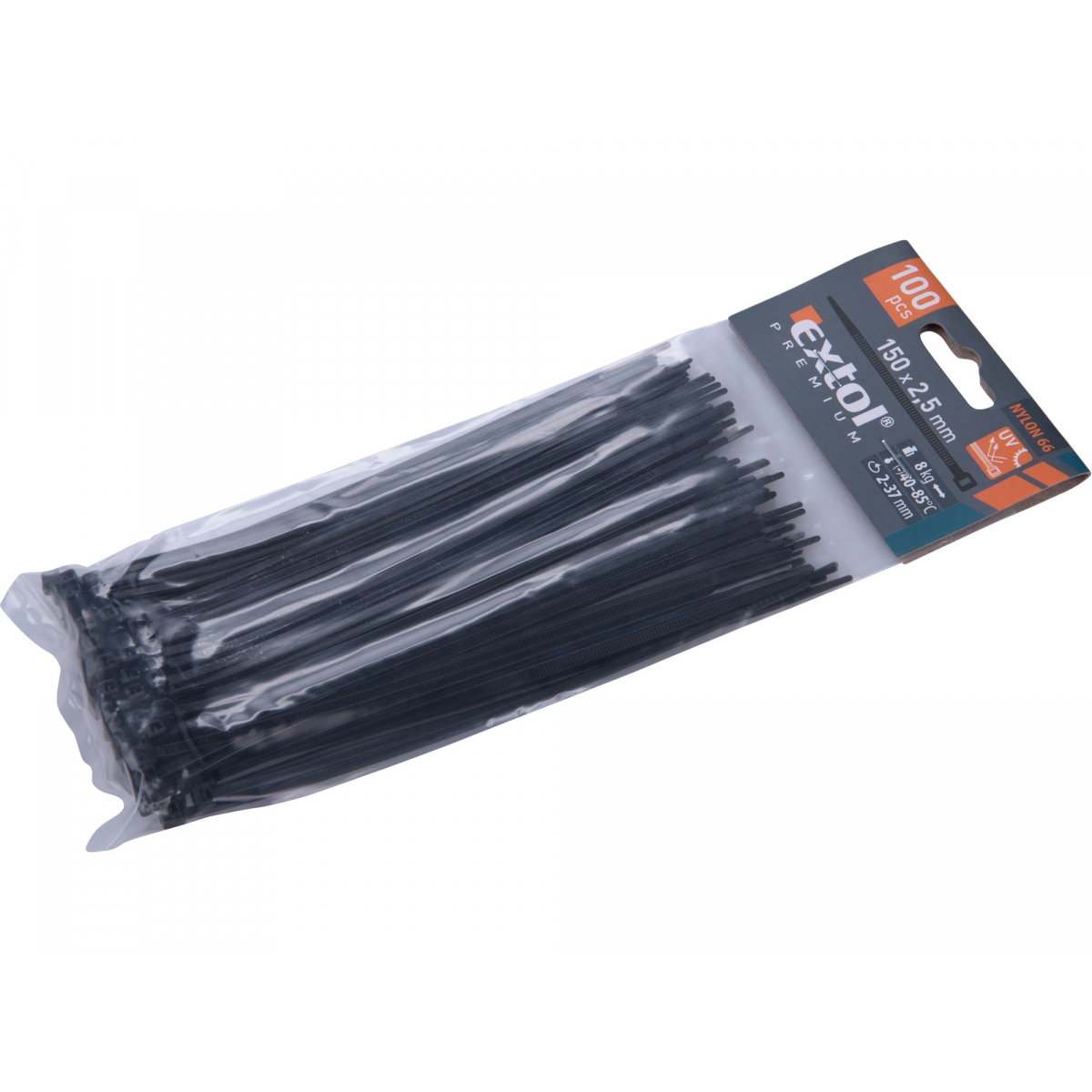 EXTOL PREMIUM Stahovací pásky černé, 150x2,5mm - 100 ks