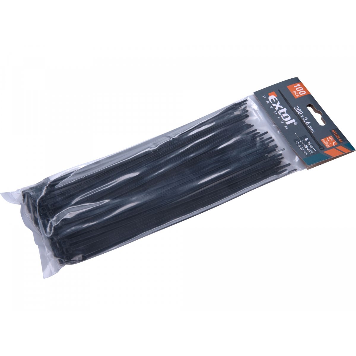 EXTOL PREMIUM Stahovací pásky černé, 200x3,6mm - 100 ks