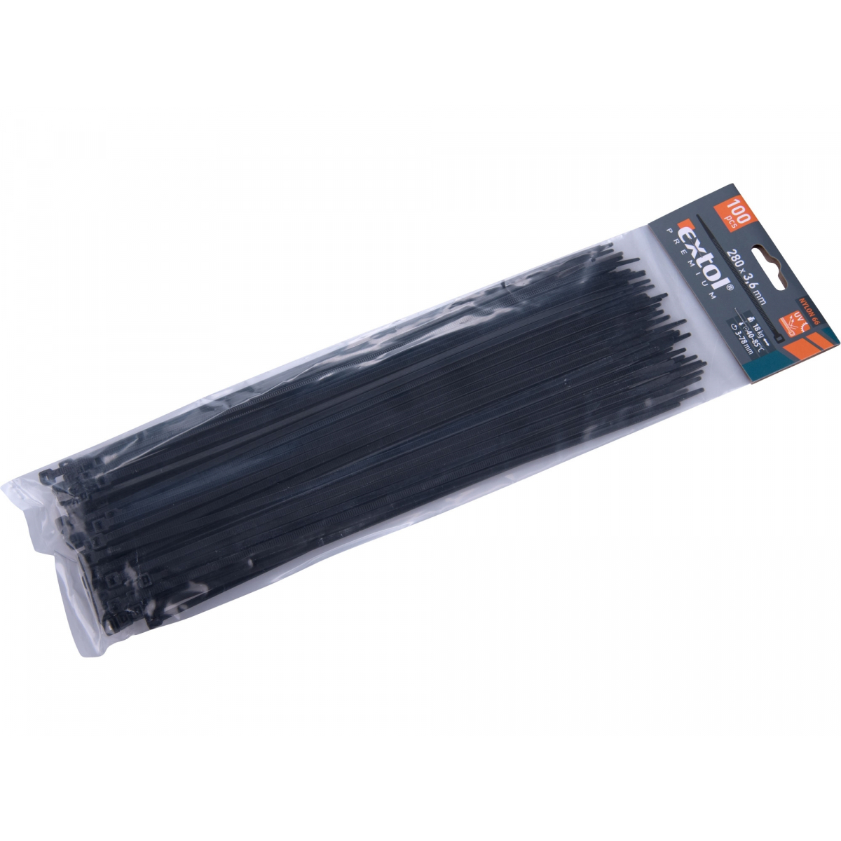 EXTOL PREMIUM Stahovací pásky černé, 280x3,6mm - 100 ks