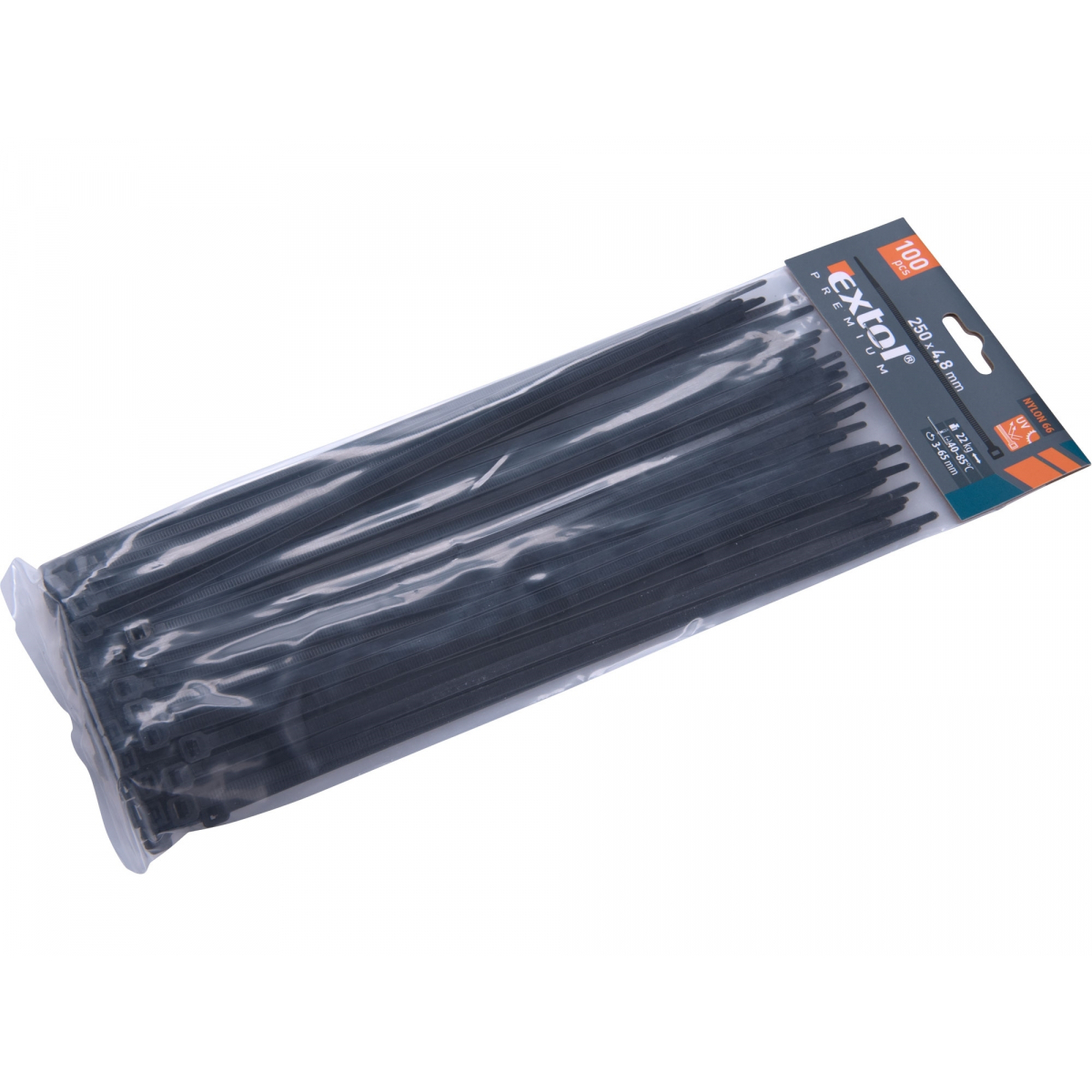 EXTOL PREMIUM Stahovací pásky černé, 250x4,8mm - 100 ks