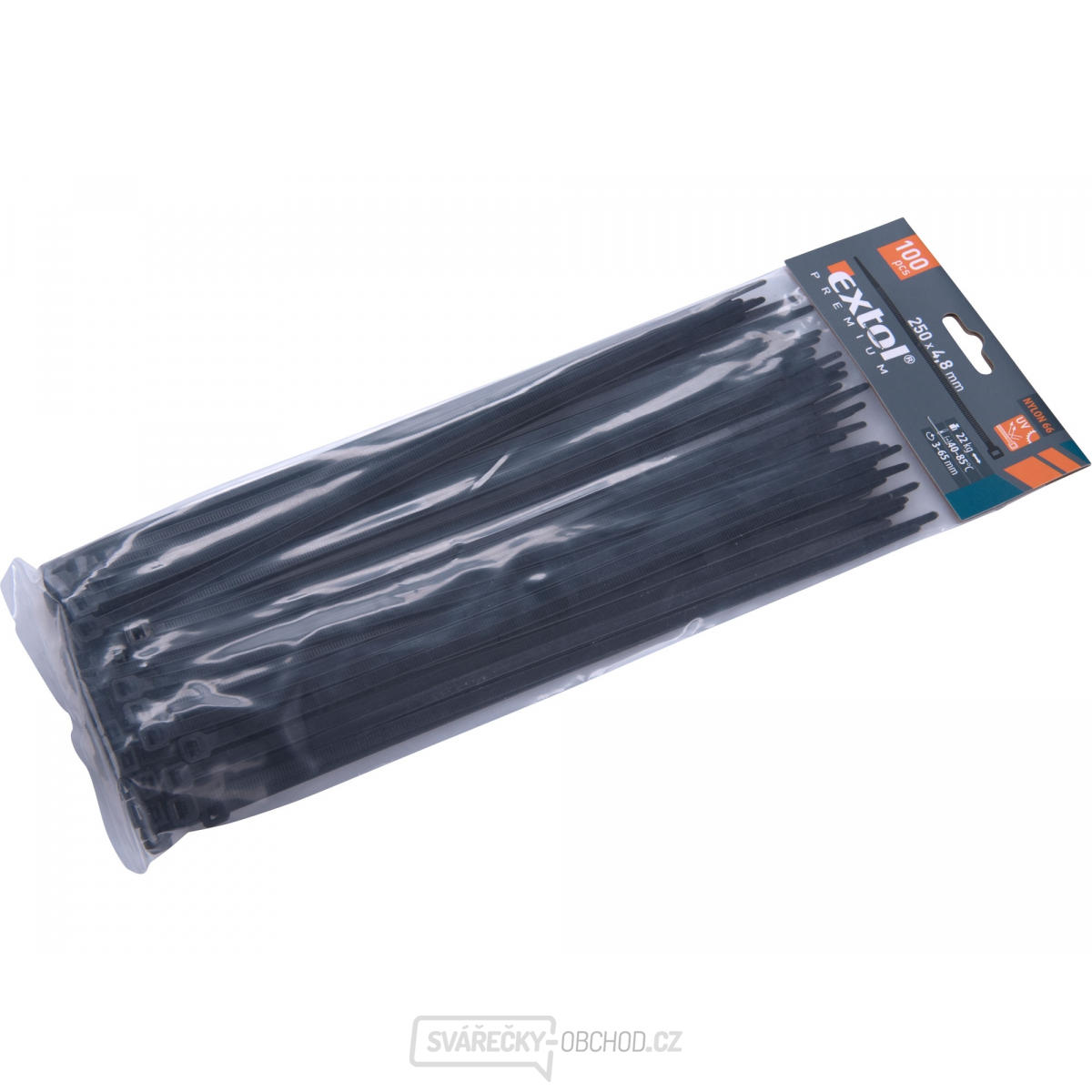 Stahovací pásky černé, 250x4,8mm - 100 ks