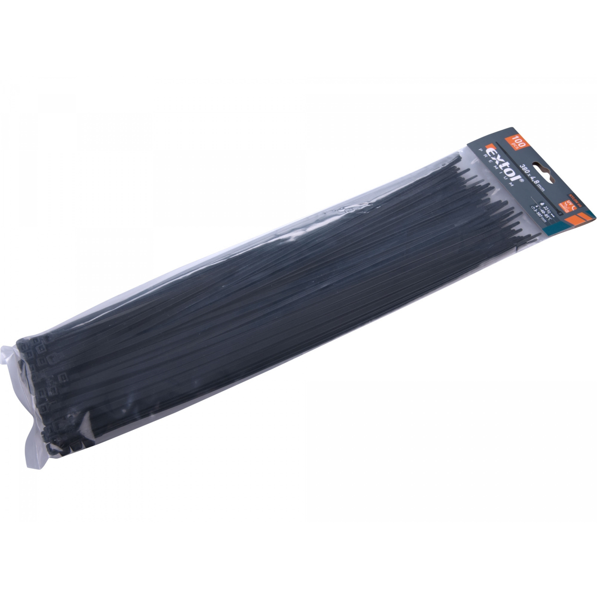 EXTOL PREMIUM Stahovací pásky černé, 380x4,8mm - 100 ks