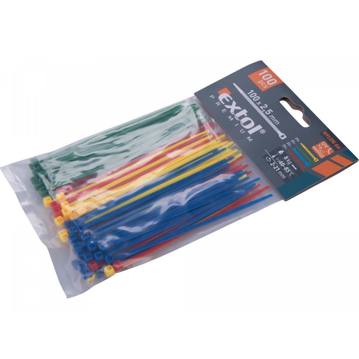EXTOL PREMIUM Stahovací pásky barevné, 100x2,5mm, 4 barvy - 100 ks