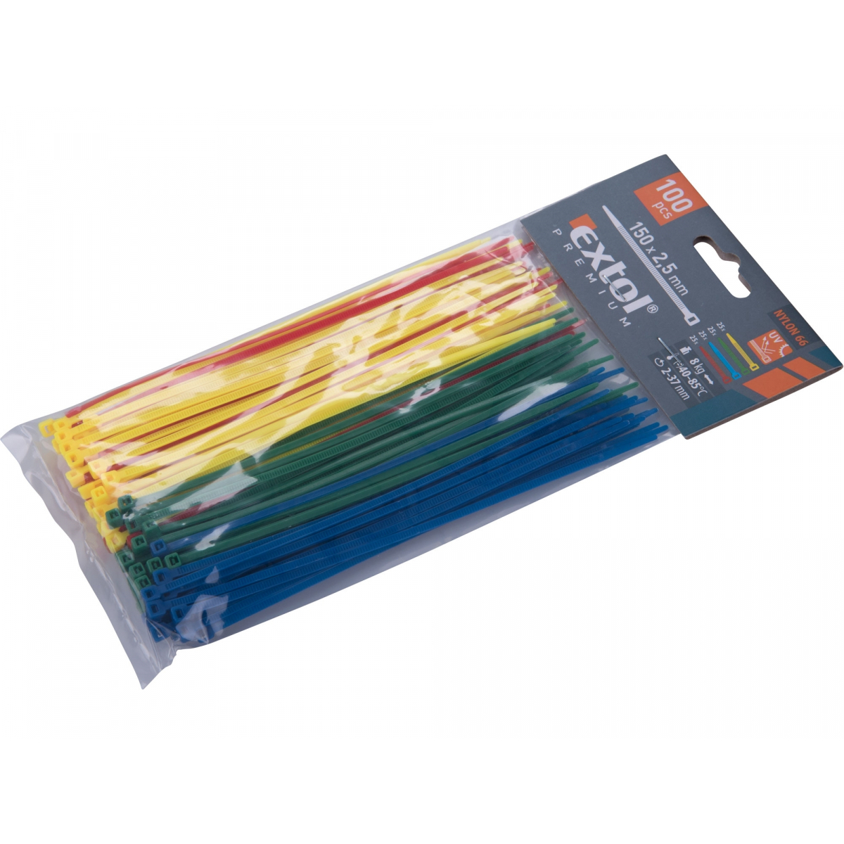 EXTOL PREMIUM Stahovací pásky barevné, 150x2,5mm, 4 barvy - 100 ks