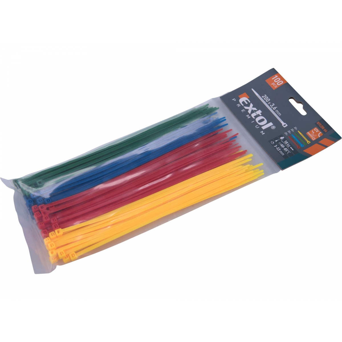 EXTOL PREMIUM Stahovací pásky barevné, 200x3,6mm - 100 ks