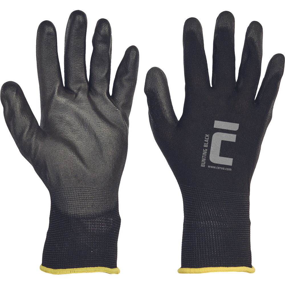 Levně Pracovní rukavice Bunting black, polyuretan na dlani a prstech - vel. 7 0108000499070