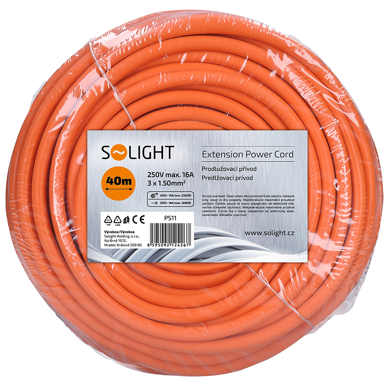 Levně Solight prodlužovací přívod - spojka, 1 zásuvka, 40 m, 3 x 1,5mm2, oranžová PS11