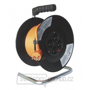 Solight prodlužovací kabel na bubnu, 4 zásuvky, oranžový kabel, černý buben, 20m