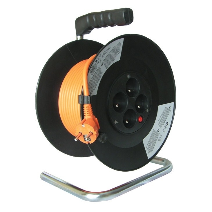 Solight prodlužovací kabel na bubnu, 4 zásuvky, oranžový, 50m