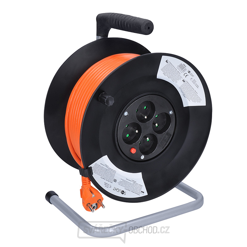 Solight prodlužovací kabel na bubnu, 4 zásuvky, oranžový, 50m