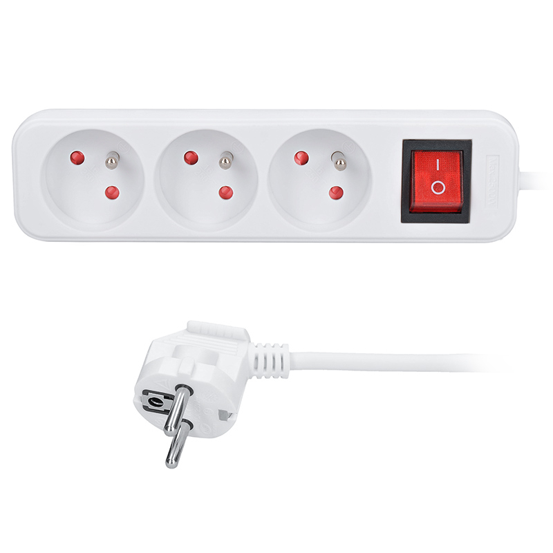Levně Solight prodlužovací kabel, 3 zásuvky, bílý, vypínač, 1,5m PP10