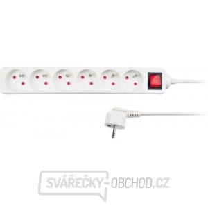 Solight prodlužovací kabel, 6 zásuvek, bílý, vypínač, 1,5m gallery main image
