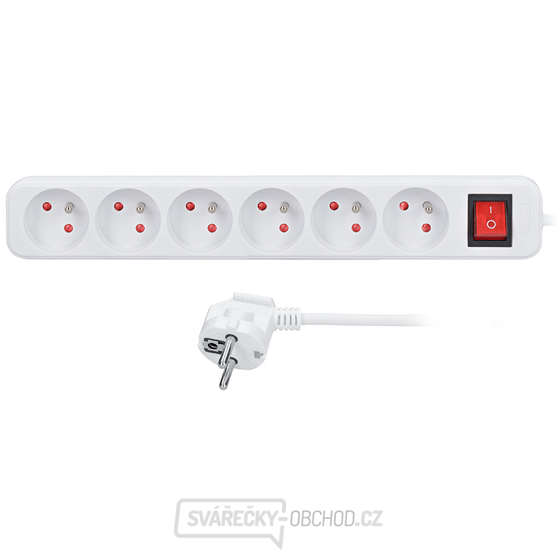 Solight prodlužovací kabel, 6 zásuvek, bílý, vypínač, 3m