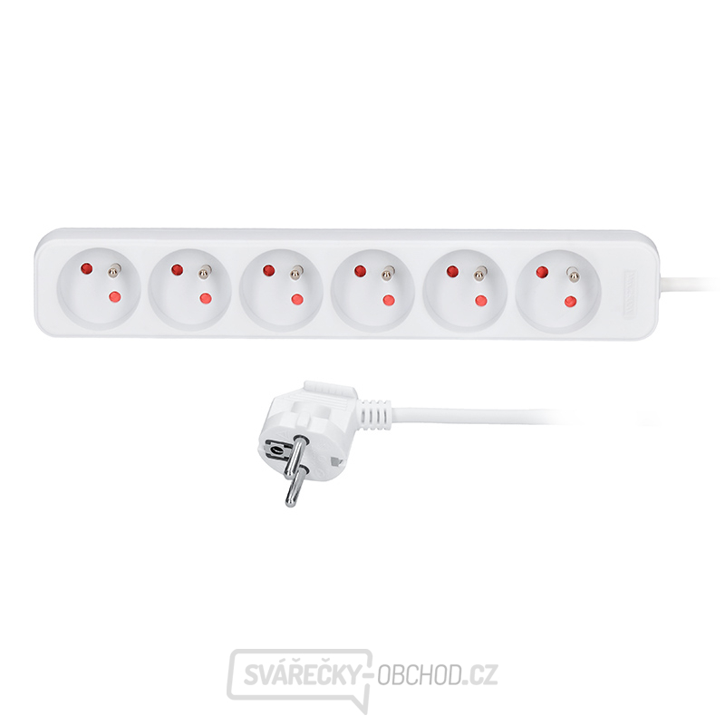 Solight prodlužovací kabel, 6 zásuvek, bílý, 2m