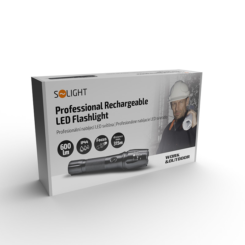 Levně Solight LED nabíjecí profesionální svítilna, 600lm, T6 XML Cree LED, zoom, Li-Ion WN13