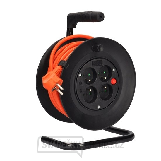 Solight prodlužovací kabel na bubnu, 4 zásuvky, oranžový kabel, 15m