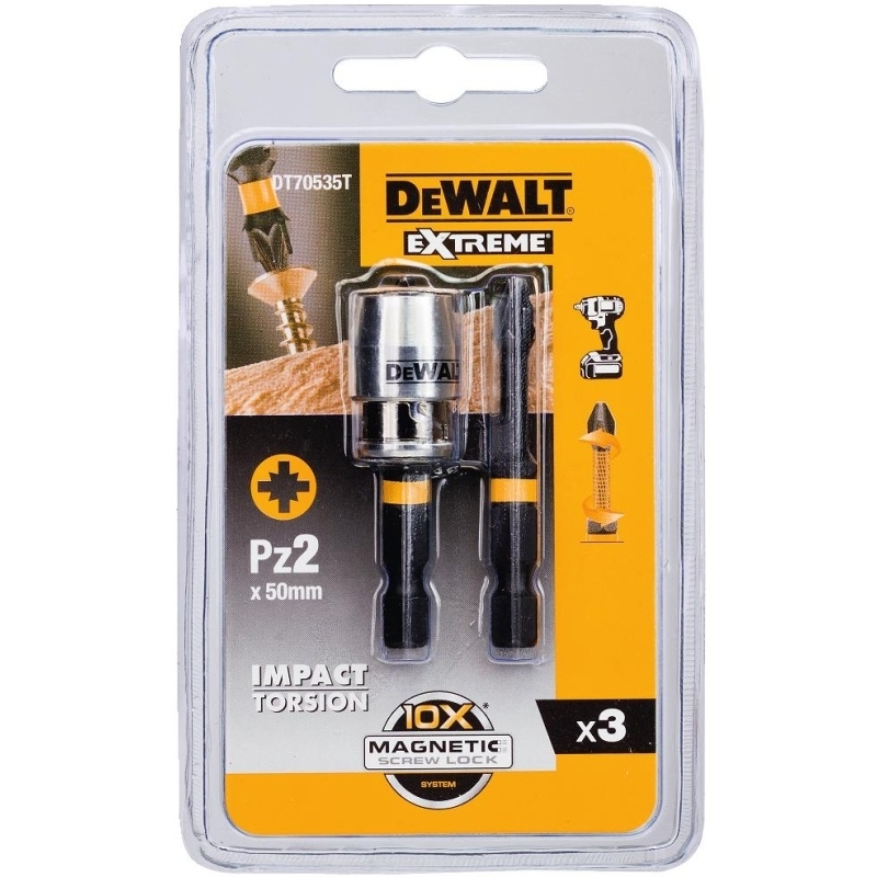 DeWalt Magnetický držák bitů + 2x bity PZ2 - 50mm