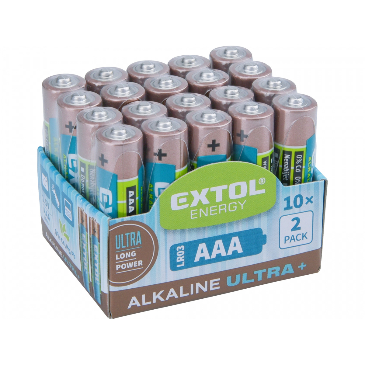 EXTOL LIGHT Baterie alkalické ULTRA +, 1,5V AAA (LR03) - 20 ks