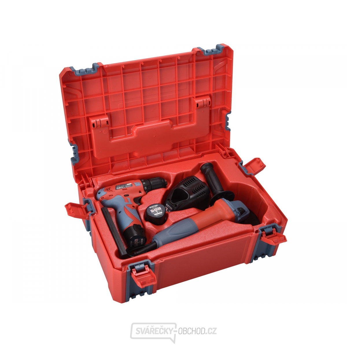 Sada aku vrtačky 12V a úhlové brusky 125mm v plastovém boxu