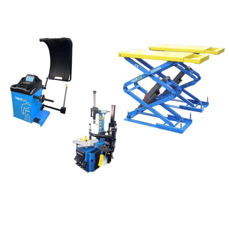 Golemtech SET 3 MAXI - Automatická zouvačka TC03, vyvažovačka TW02 3D a nůžkový zvedák do podlahy se3m