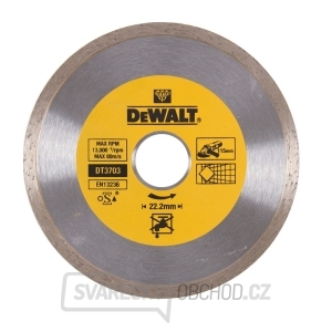 DT3703 Diamantový kotouč se spojitým obvodem ze slinutých karbidů 115x22,2 mm na suché řezání obkladů DeWALT DT3703 Diamantový kotouč se spojitým obvodem ze slinutých karbidů 115x22,2 mm na suché řezání obkladů DeWALT gallery main image