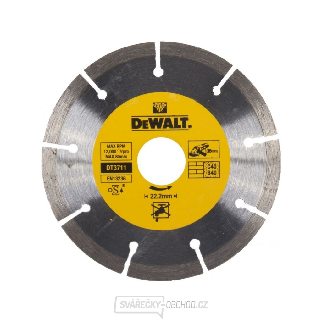 DT3711 Diamantový kotouč ze slinutých karbidů 125x22,2 mm na suché řezání betonu a cihel DeWALT