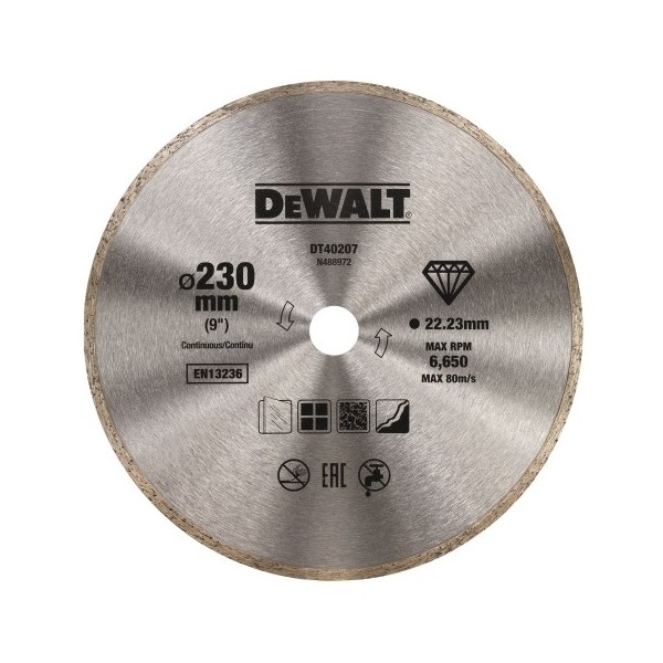 DT40207 Diamantový kotouč 230x22,23 mm plný na hladké řezy betonu DeWALT