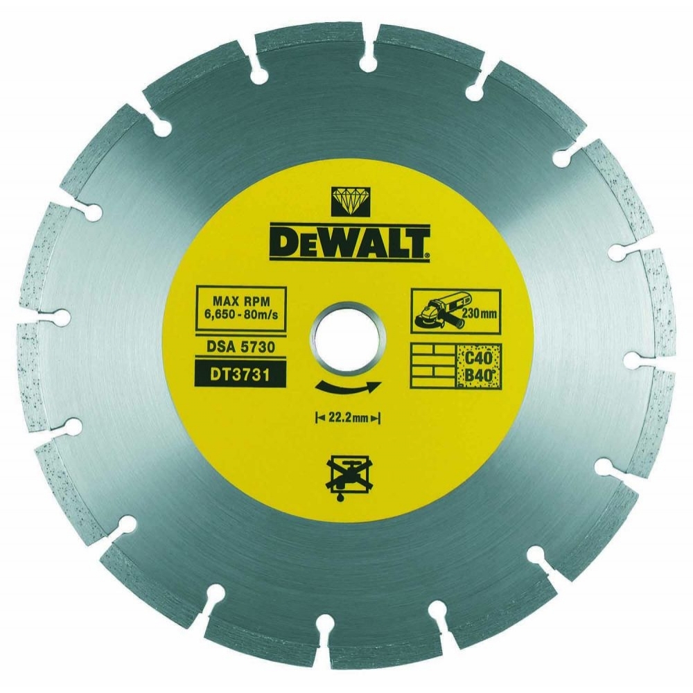 DT3731 Diamantový kotouč ze slinutých karbidů 230x22,2 mm pro suché řezání betonu a cihel DeWALT DT3731