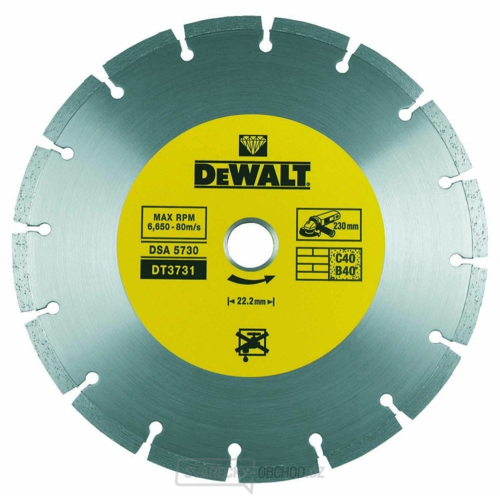 DT3731 Diamantový kotouč ze slinutých karbidů 230x22,2 mm pro suché řezání betonu a cihel DeWALT
