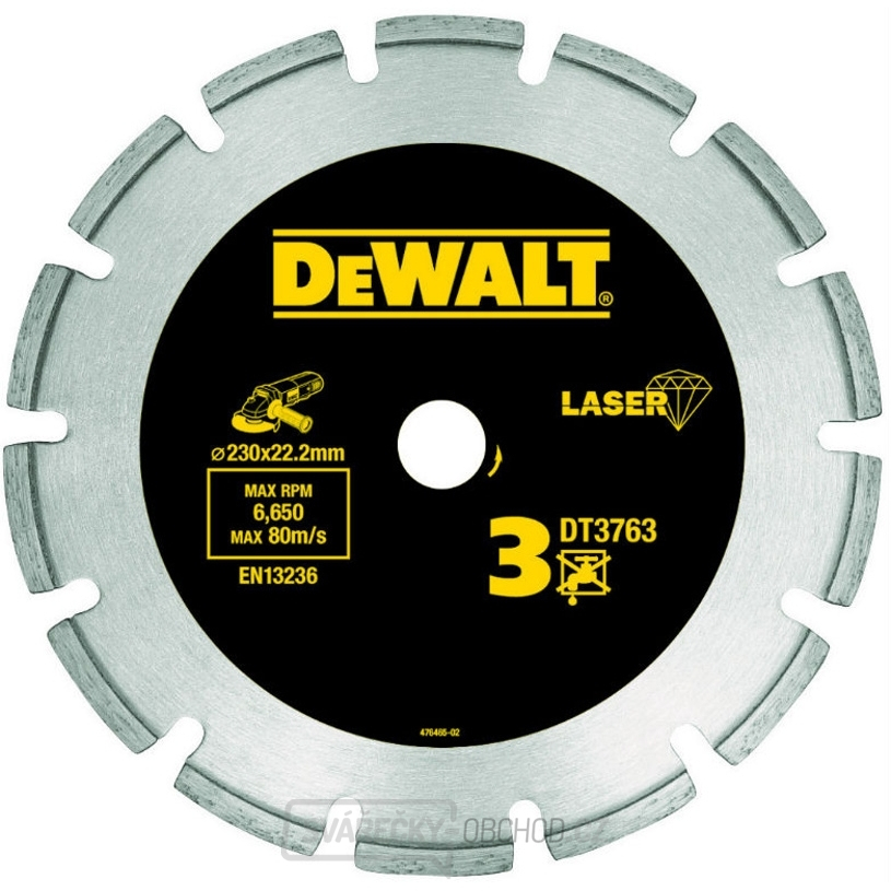 DT3763 Diamantový laser kotouč 230x22,2 mm na mokré i suché řezání tvrdých materiálů/žuly DeWALT