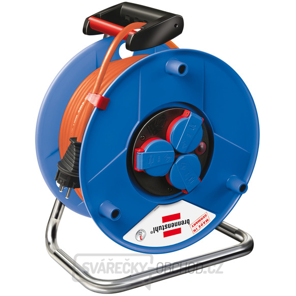 Prodlužovací kabel BAT 25m na bubnu PVC 4x 230V 16A, 3G1,5 IP 44 oranžový, stavební kabel Bremaxx