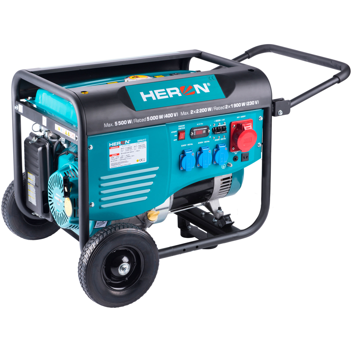 Elektrocentrála benzínová HERON 13HP/6,0kW (400V), 2x2,2kW (230V), podvozek 8896412 + Sestavení a zprovoznění centrály v hodnotě 499 Kč