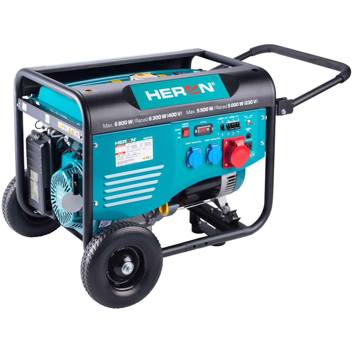 Elektrocentrála benzínová HERON 15HP/6,8kW (400V), 5,5kW (230V), podvozek 8896418