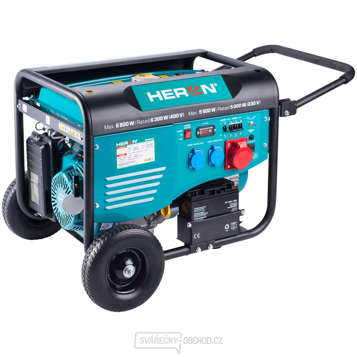 Elektrocentrála Heron 15HP/6,8kW (400V), 5,5kW (230V), elektrický start, podvozek