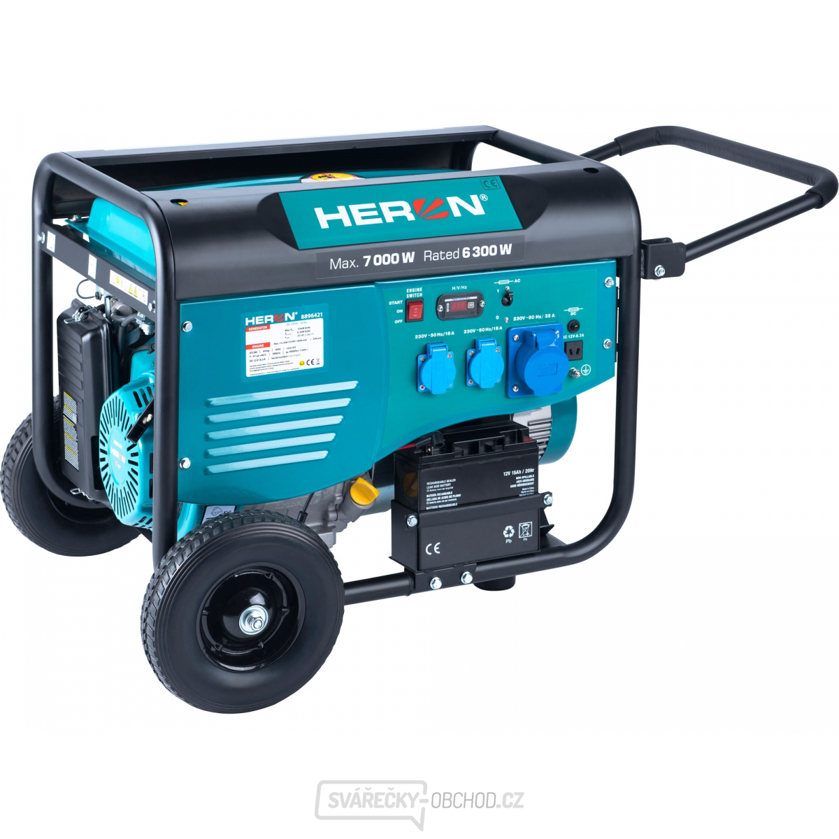 Benzínová elektrocentrála HERON 7,0kW/15HP, pro svařování, elektrický start, podvozek