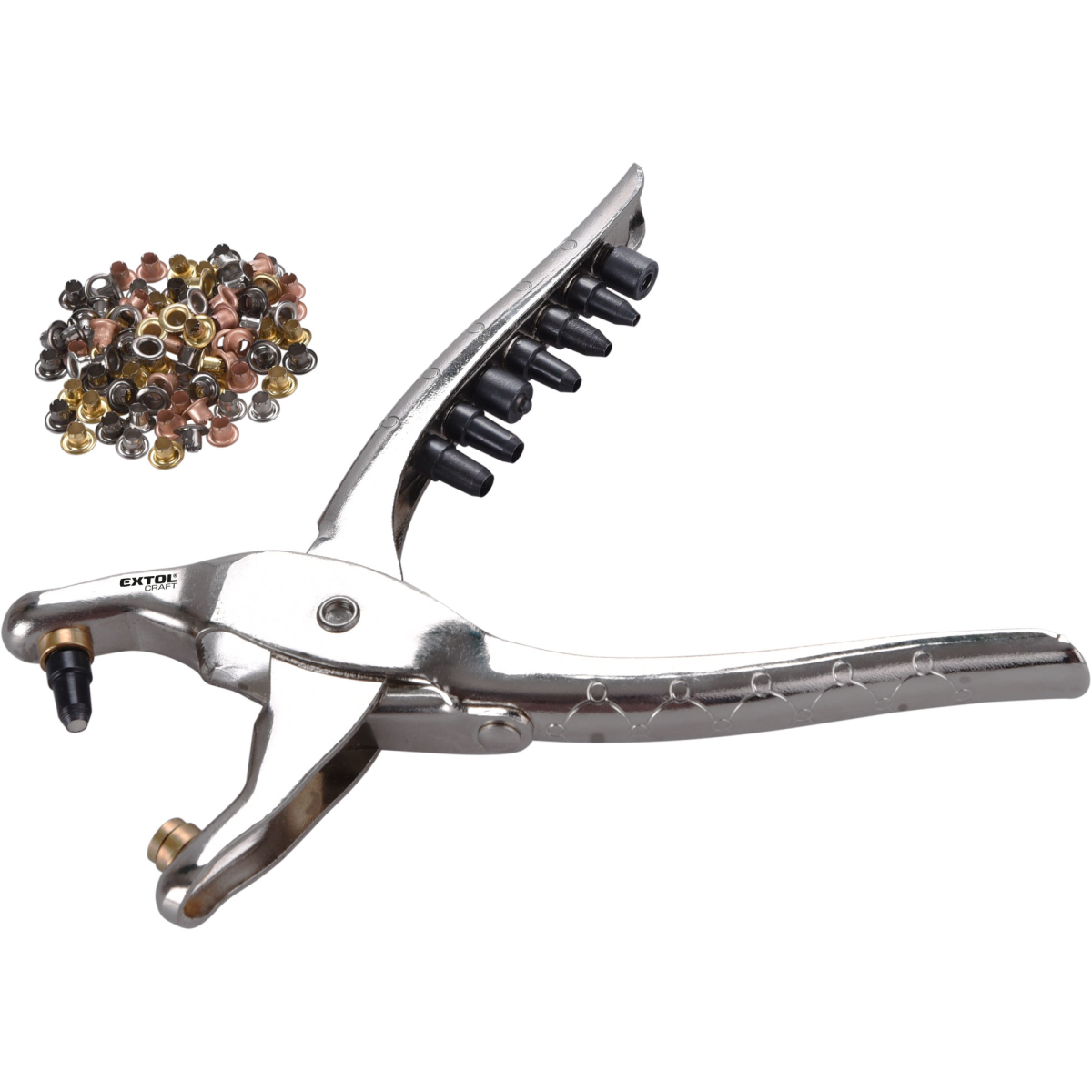 EXTOL CRAFT Kleště děrovací-drukovací sada se 100ks oček, ∅2,5-5mm 10260